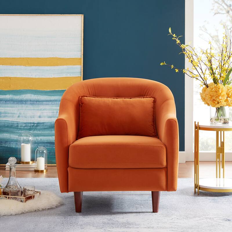 VANOMi 28.34'' Accent Armchair, Velvet Barrel Chair with Solid Wood Legs