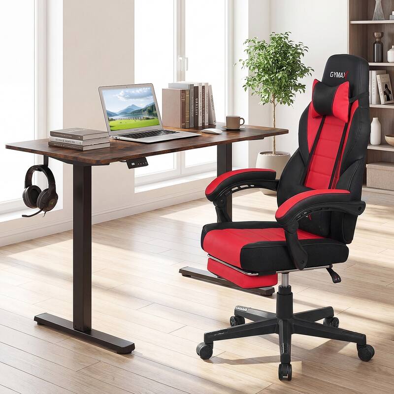 Gymax Gaming Chair w/ Headrest Reclining Backrest Lumber Support