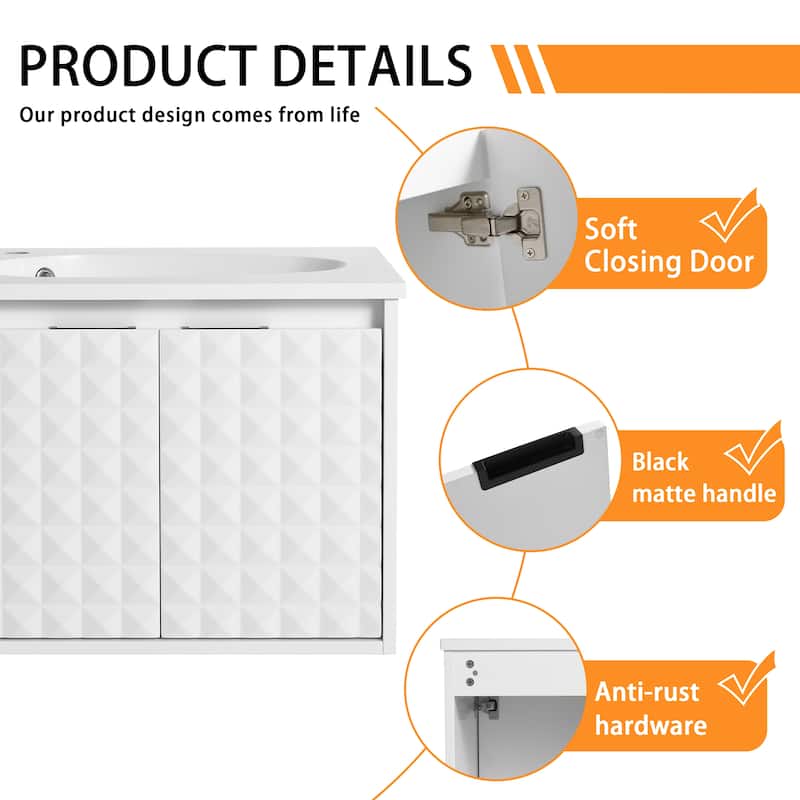 Bathroom Vanity With Sink In 24/30/36 Inch, Floating Bathroom Vanity With Soft Close Door