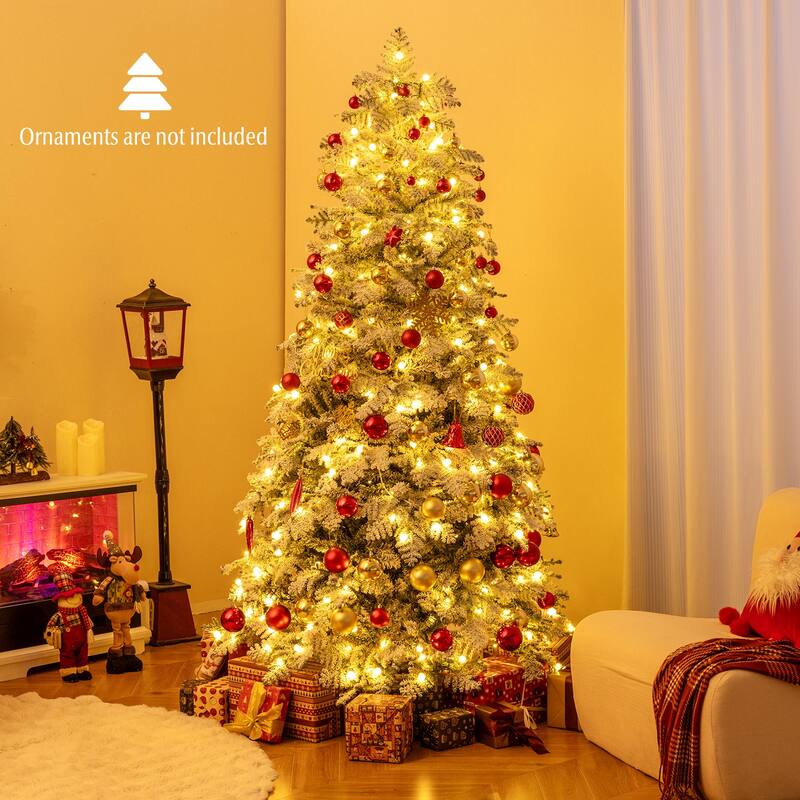 Costway 6/7 FT Artificial Snow-flocked Christmas Tree with 130 Balls, - See Details