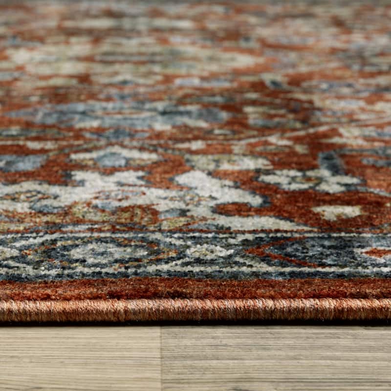 Tessa Updated Classic Rust Red/Blue Area Rug