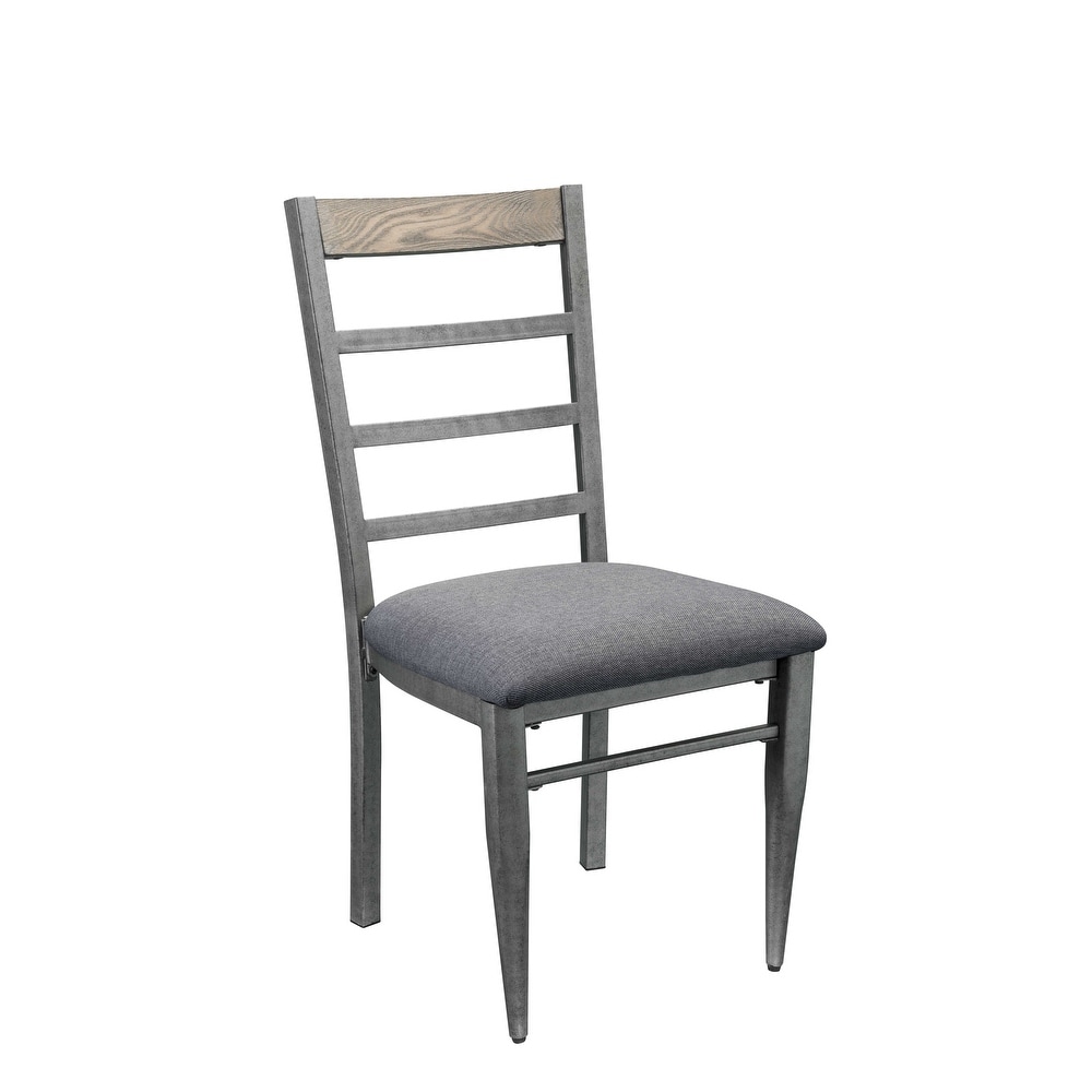 Overstock Side Chair - Set Of 2 In Gray Fabric And Antique Gray - Polyester, Ash Wood Veneer, Mdf, Steel