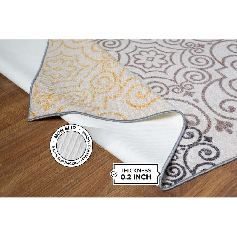 World Rug Gallery Modern Floral Swirl Design Non-Slip Area Rug