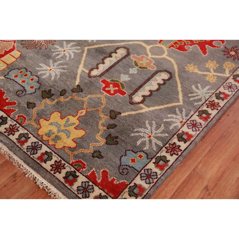 Floral Gray Oushak Oriental Area Rug Handmade Wool Carpet - 9'1" x 12'2"