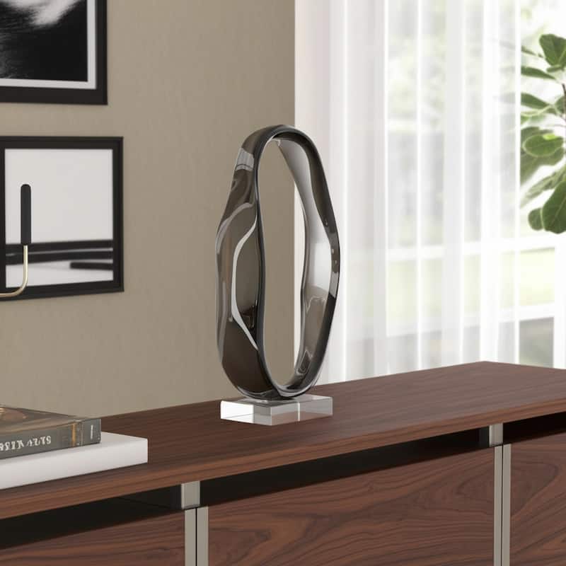 Resin Sculpture Statement with Crystal Base Modern Accent - 16" Gray - 8.25" x 4" x 16"