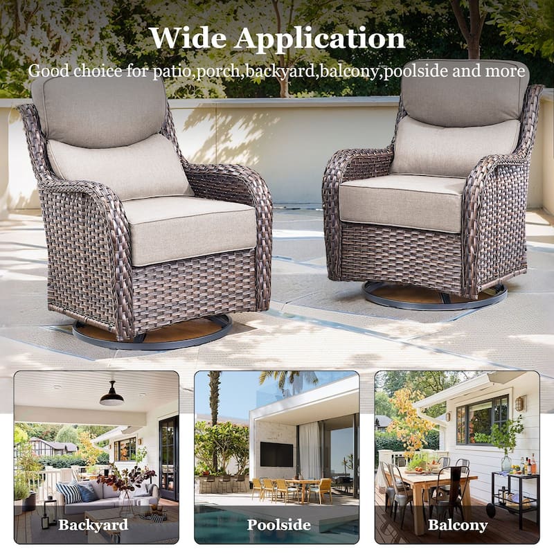 Outdoor Patio Sofa Swivel Chair with 6-Inch Thick Cushions Set