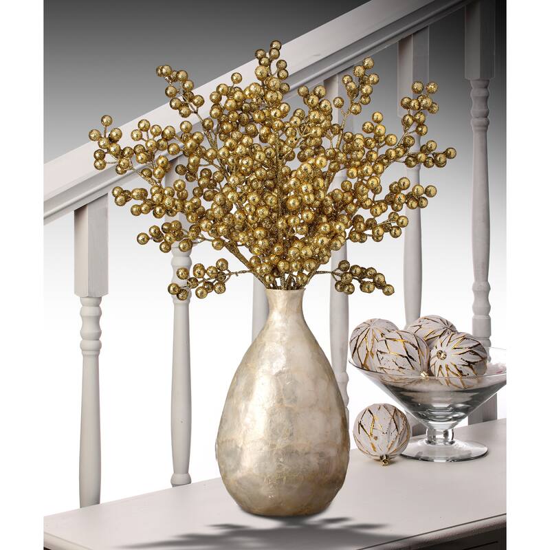 24" Glittered Cluster Berry Spike - Gold