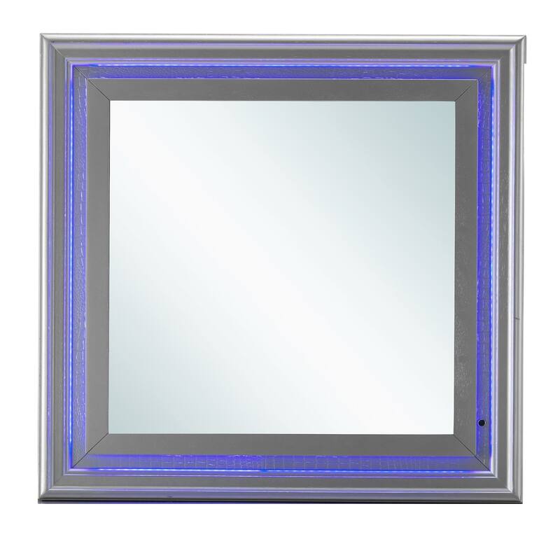 Wooden Framed Square Dresser Mirror - 38" - Silver Champagne Finish