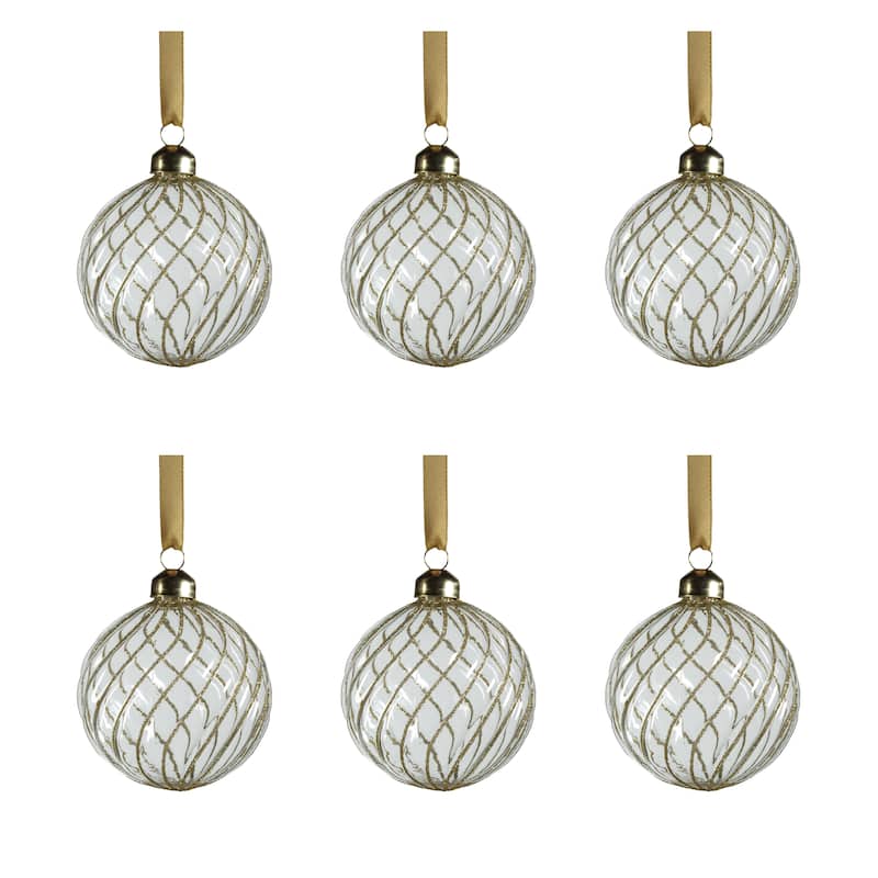 Swirl Glitter 3.25" Glass Ball Ornaments, Set of 6