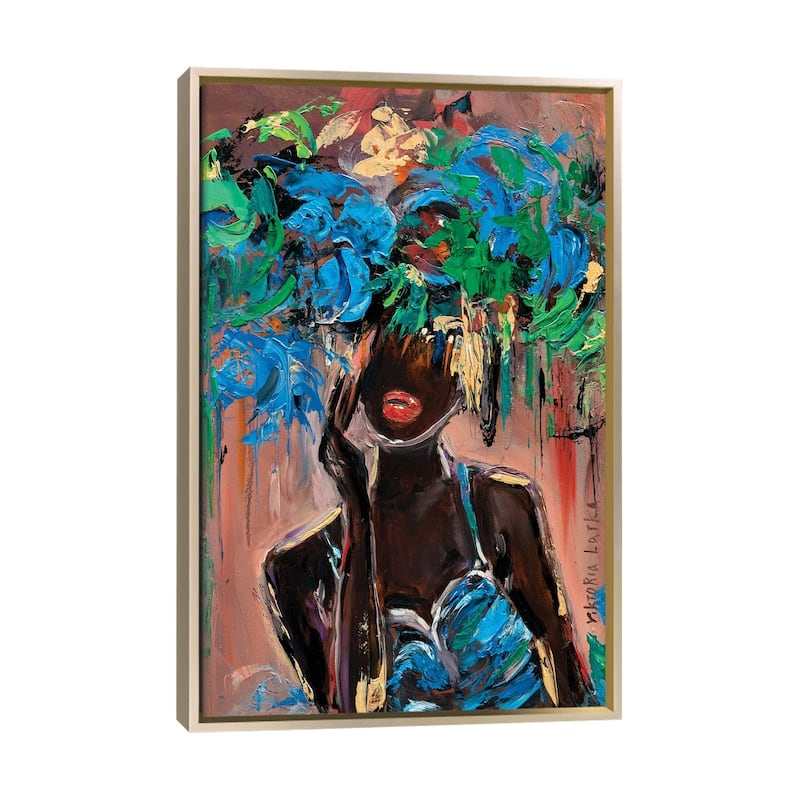 Large Wall Art, Framed Art, African Woman In Blue, by Viktoria Latka - Champagne