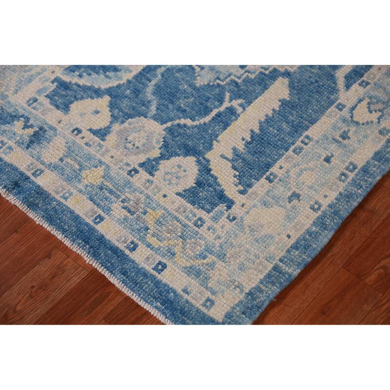 Hand Knotted Oriental 100% Wool Carpet Transitional Geometric Navy Blue & Blues Oushak Runner Rug - 15' 2'' X 2' 10''