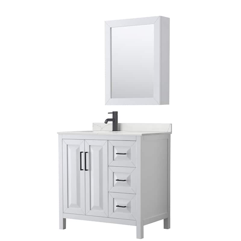 Wyndham Collection WCV252536S-QTZ-UNSMED Daria 36" Free Standing - White / Giotto Quartz Top / Matte Black Hardware