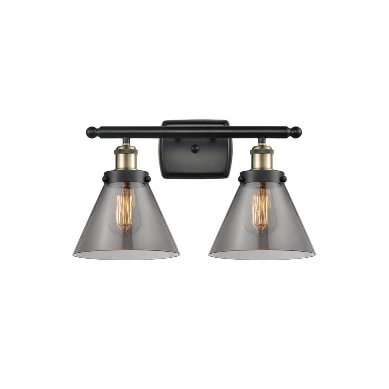 Innovations Lighting Ballston Urban Cone - 2 Light 18" Bath Vanity Light - Black Antique Brass/Light Smoke