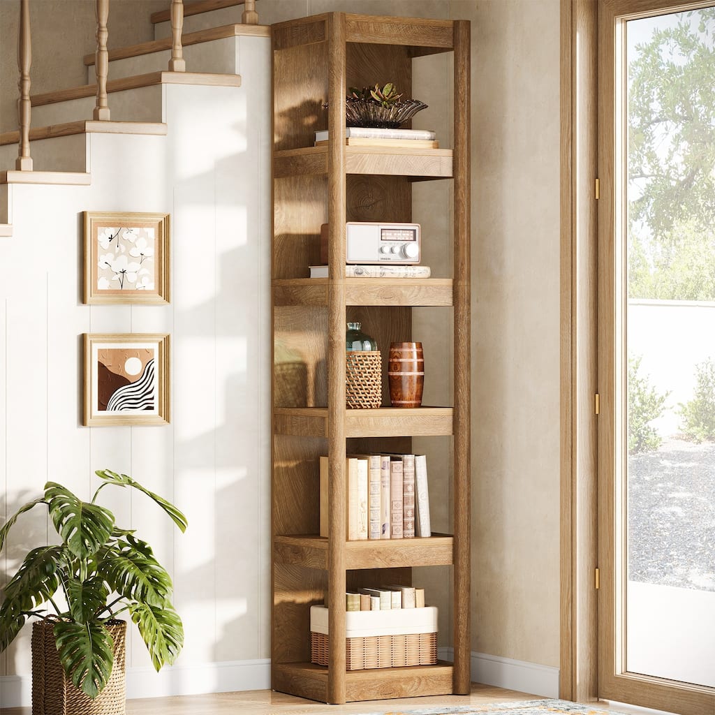 70.9" Bookshelf, Open Storage Rack Bookcase, Corner Display Shelf for Living Room, Bathroom