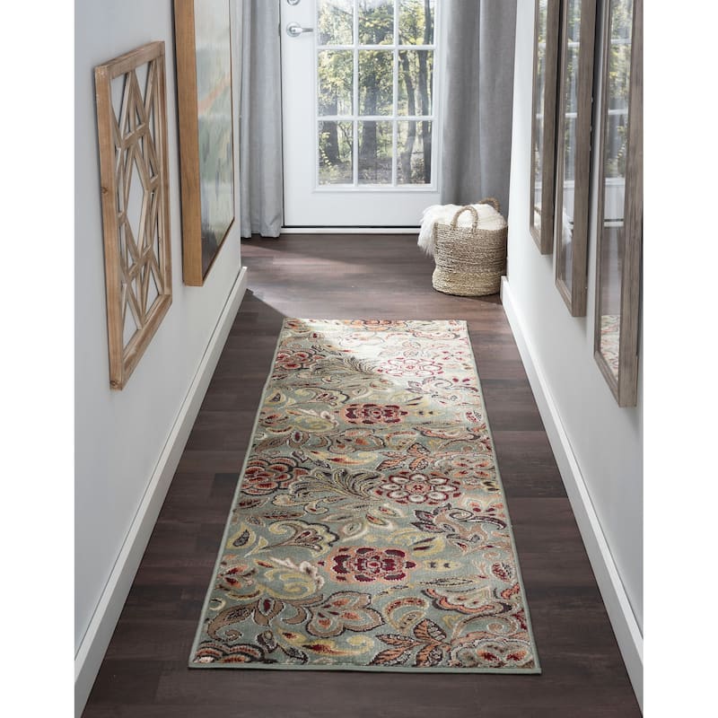Decora Farmhouse Floral Indoor Area Rug - 2'3'' x 7'7'' Runner - Seafoam