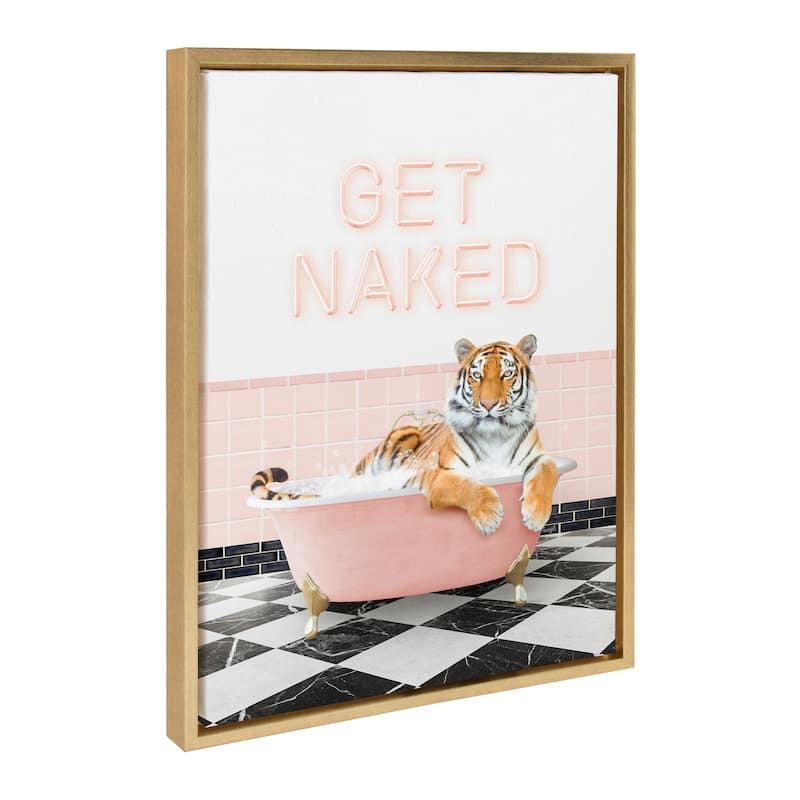 Kate and Laurel Sylvie Tiger Get Naked Bath Canvas by Amy Peterson - 18x24