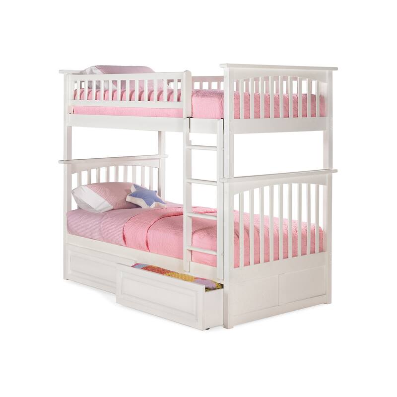 Columbia Bunk Bed Twin over Twin with 2 Drawers in White