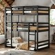 preview thumbnail 2 of 16, Rubber Wood Detachable Triple Twin Bunk Bed with Two Built-in Ladders,Guardrails,Kids and Baby