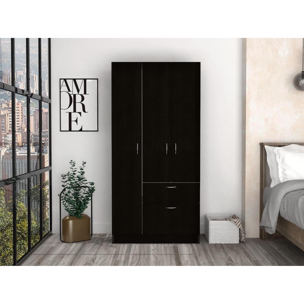 32.2" Modern Armoire with Metal Rod, One Drawer and Five Shelves for Bedroom