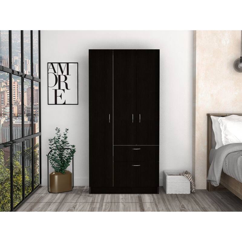 32.2" Modern Double-door Armoire with Five Shelves and One Drawer for Bedroom - Multicolor