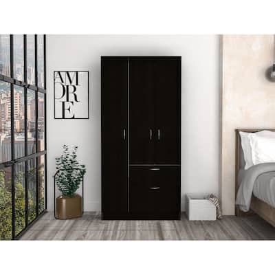 32.2" Modern Double-door Armoire with Five Shelves and One Drawer for Bedroom