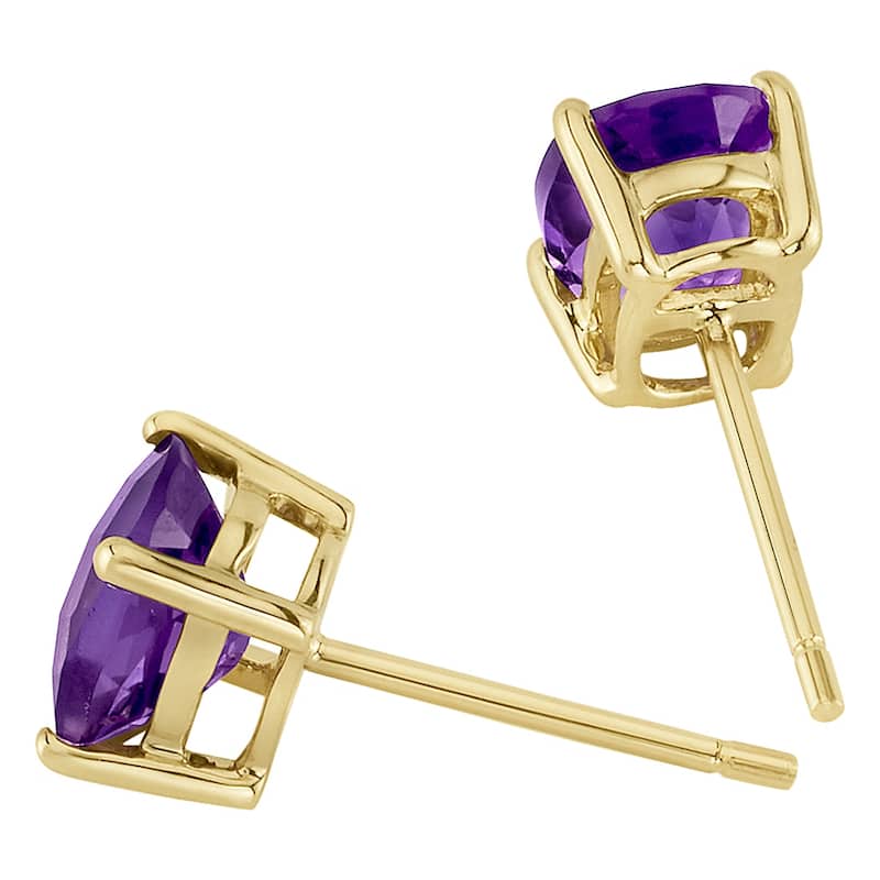 14k Yellow Gold Amethyst Stud Earrings 1.44 ct Oval Shape