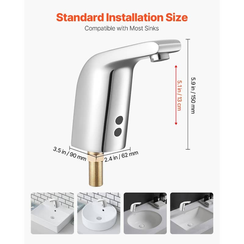 Silver Brass Touchless Bathroom Sink Faucet with Infrared Sensor and Easy Installation - 3.5 x 2.4 x 5.9 in