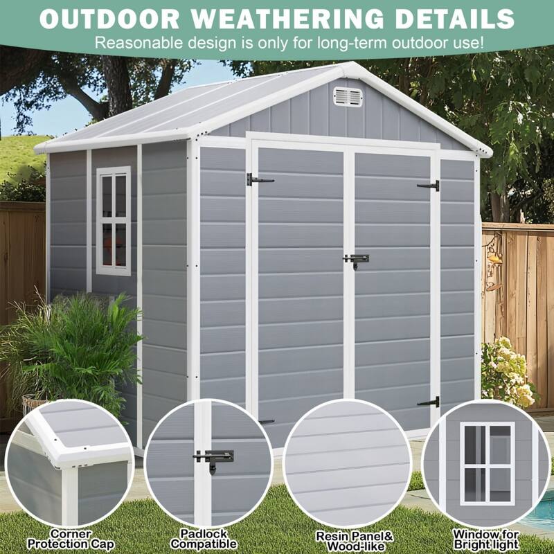 7.5x6.5FT Outdoor Resin Storage Shed, All-weather Plastic Shed w/Lockable