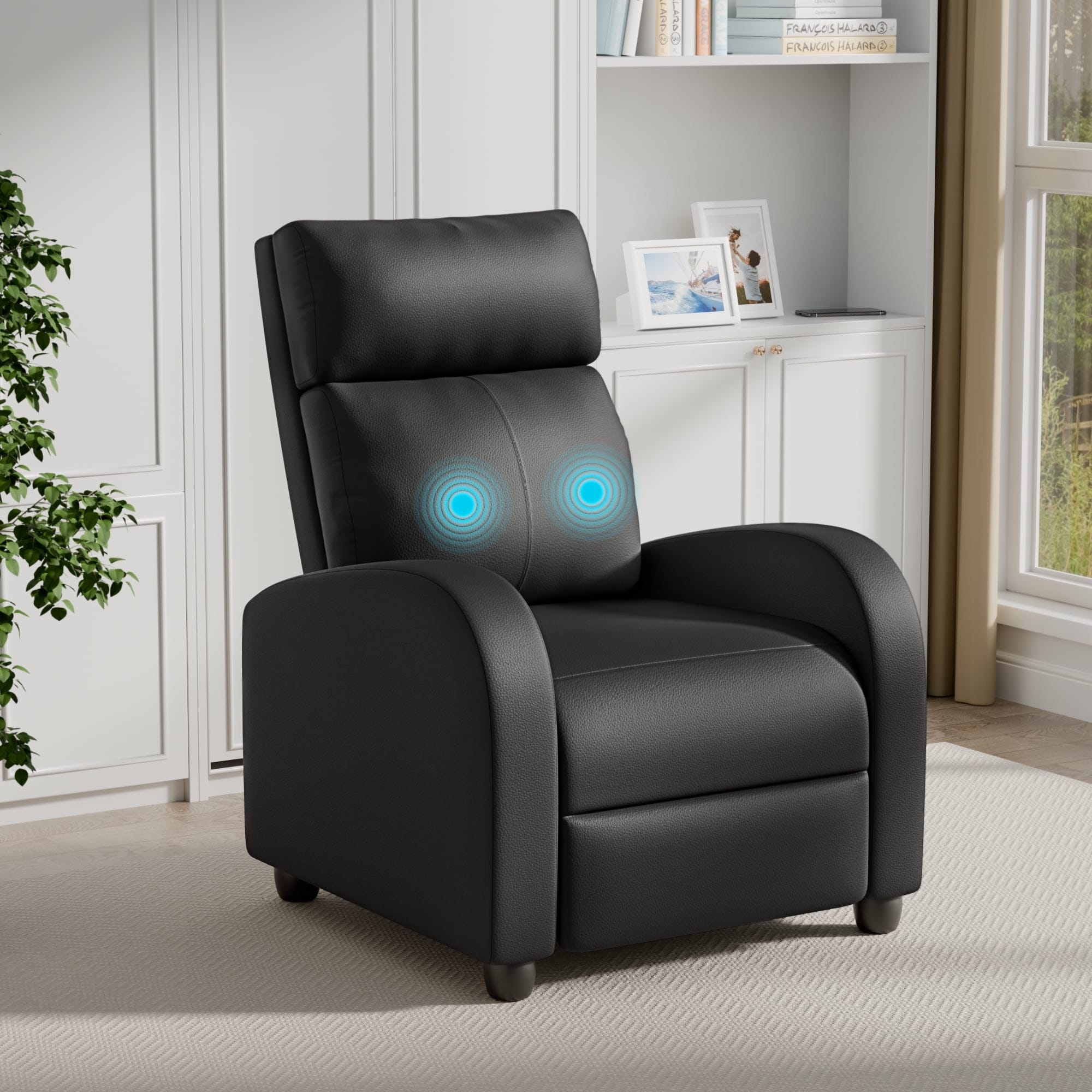 PU Leather Massage Recliner Chair with Remote Control, 19.8-inch Wide, 90-165° Recline