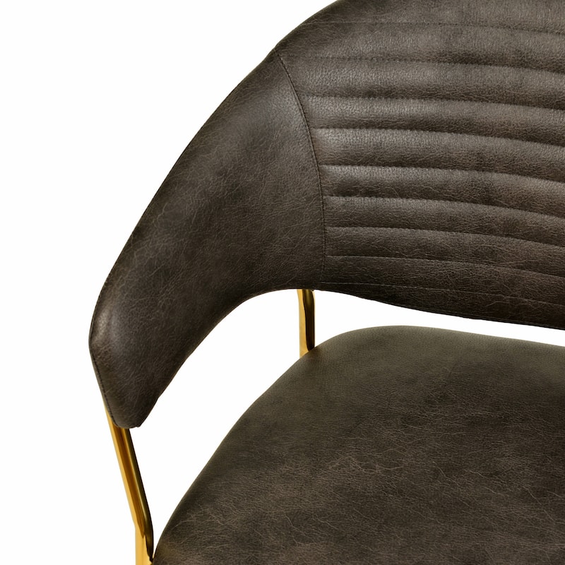 LeisureMod Bella Modern Mid-Century Leather/Velvet Dining Chair in Gold Stainless Steel Armchair for Home & Kitchen Banquet