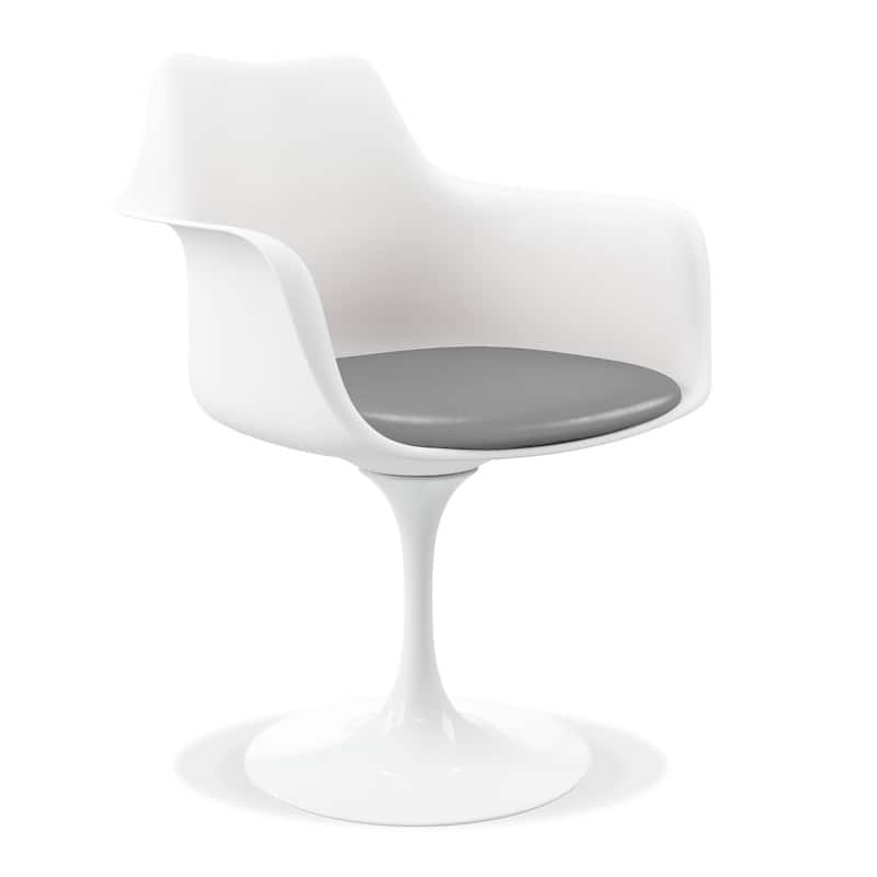 Upholstered Swivel Armchair with Faux Leather and Metal Legs for Dining Room or Office Seating - 31”H x 21”W x 17”D