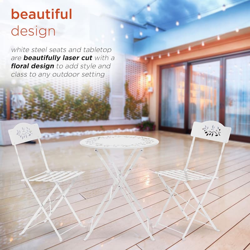 Alpine Corporation Indoor/Outdoor 3-Piece Bistro Set Folding Table and Chairs Patio Seating