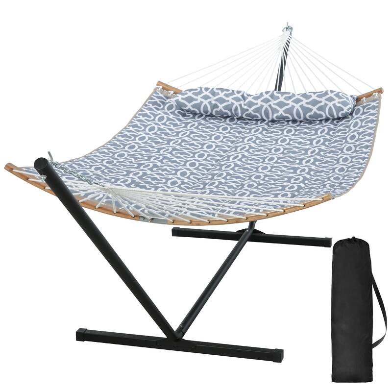 Outdoor 55 Inch 2 Person Hammock with Stand and Pillow - Dark Gray
