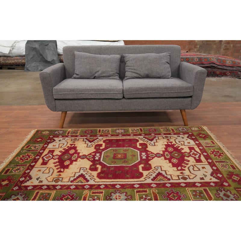 Hand Knotted Oriental 100% Wool Carpet Traditional Medallion Yellow & Gold Kazak Area Rug - 5' 9'' X 4' 0''