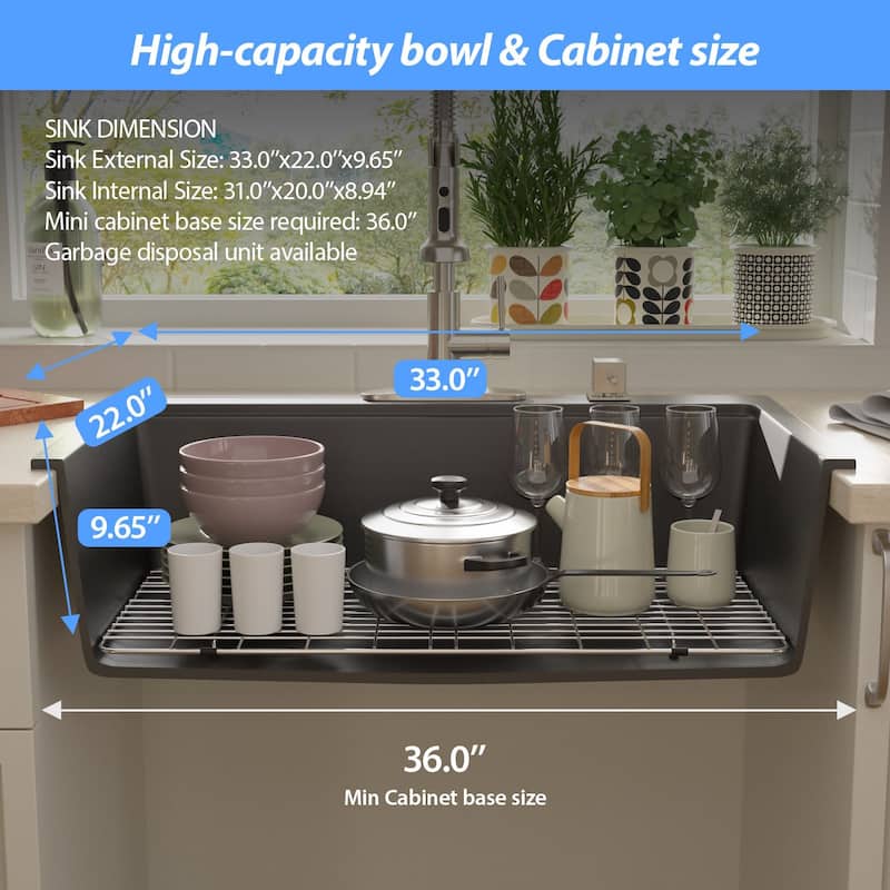 25"/33" Topmount/Drop-in Granite Composite Kitchen Sink Top Counter Single Bowl Sink