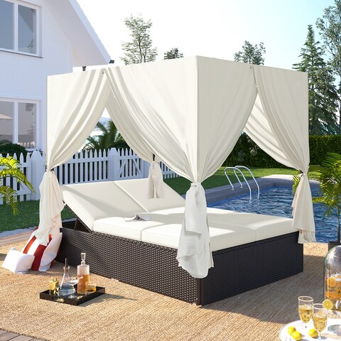 Outdoor Patio Wicker Sunbed Daybed with Cushions