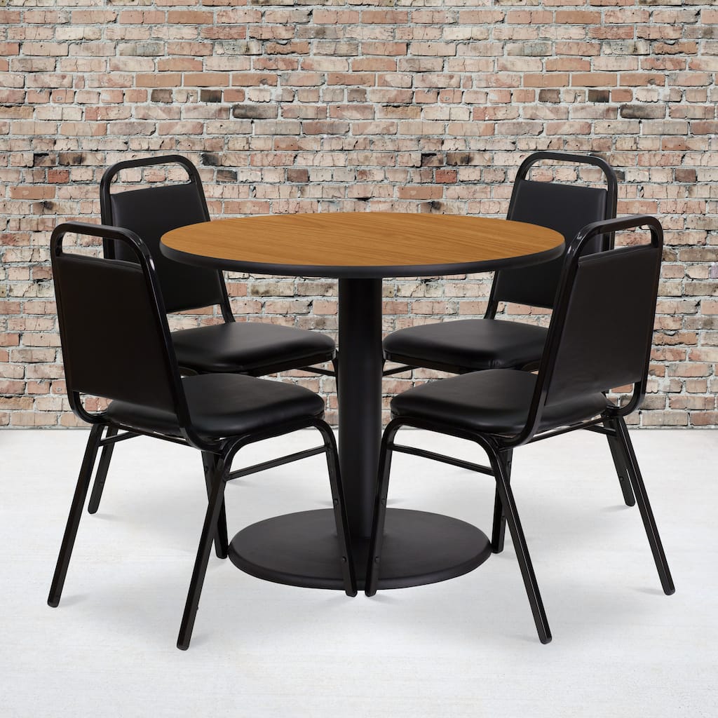 36'' Round Table Set with Round Base and 4 Trapezoidal Back Banquet Chairs