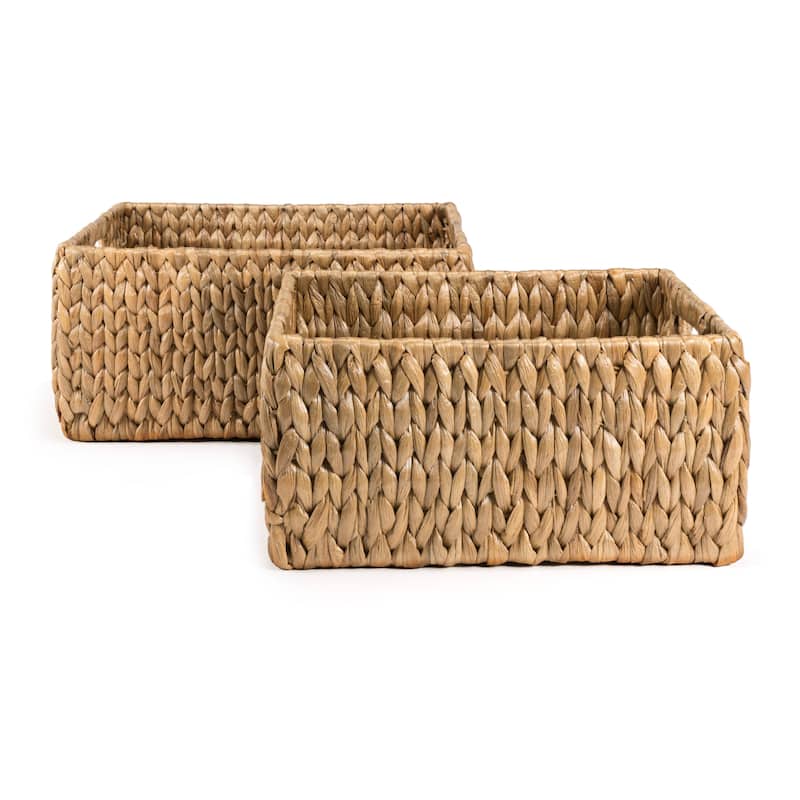 happimess Leif Rustic Minimalist Hand-Woven Hyacinth Nesting Baskets with Handles, Natural (Set of 2) - Natural