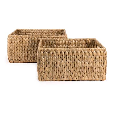 Leif Rustic Minimalist Hand-Woven Hyacinth Nesting Baskets with Handles, Natural (Set of 2)