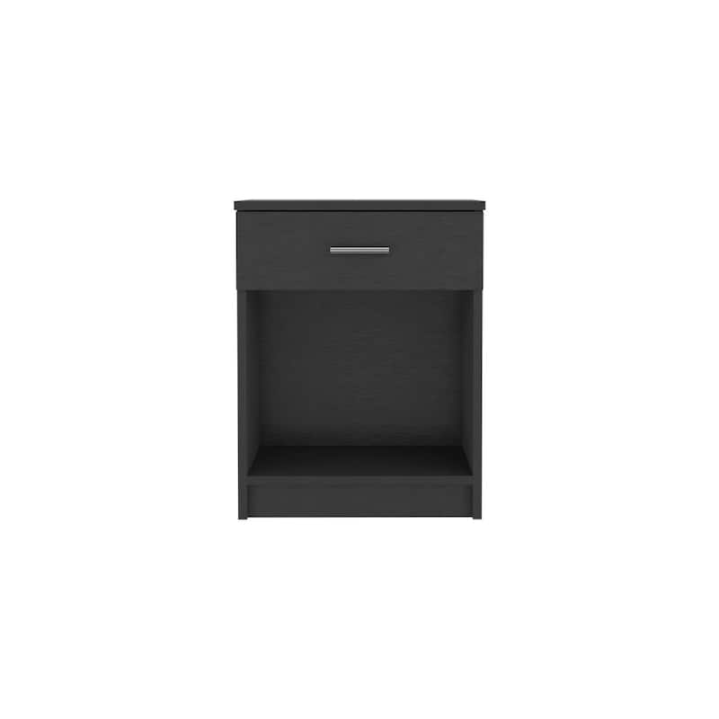 Compact Black End Table/Nightstand - One Drawer, Open Shelf, and Superior Top