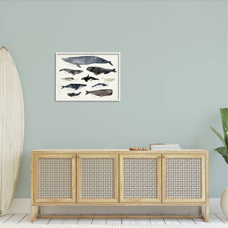 Stupell Vintage Nautical Chart of Whales Ocean LifeFramed Giclee Texturized Art by Victoria Barnes
