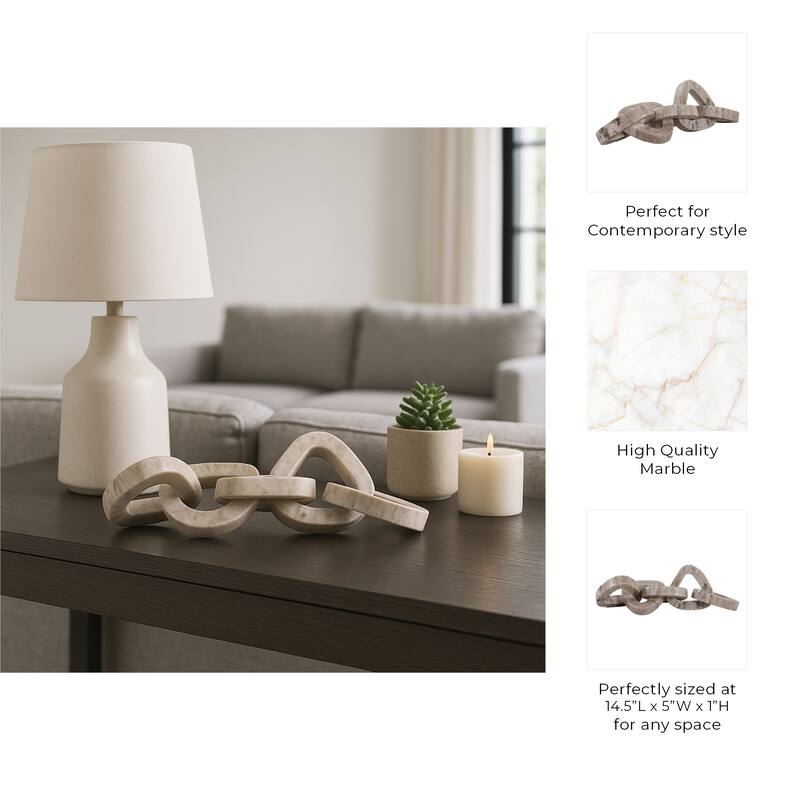 Marble Decorative Object Carved Chain Sculpture Home Decor -15", Ivory - 14.5"