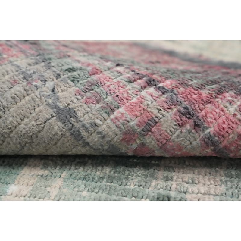 Hand Knotted Oriental Viscose Silk Carpet Modern Abstract Green Abstract Area Rug - 4' 0'' X 2' 0''