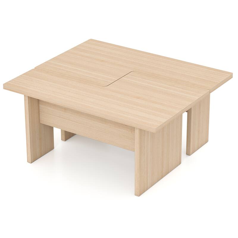 Gymax Modular Coffee Table Set of 2 L Shaped Center Tables for Home - Natural - Wood