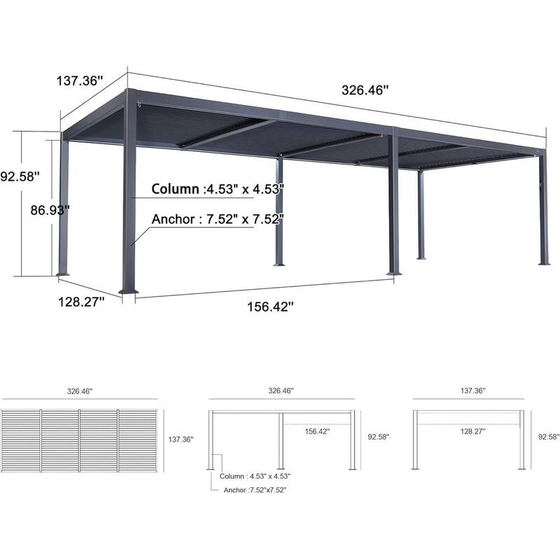 PURPLE LEAF Louvered Pergola Sun Shade Shelter with Adjustable Metal Roof for Patio Hardtop Pergola