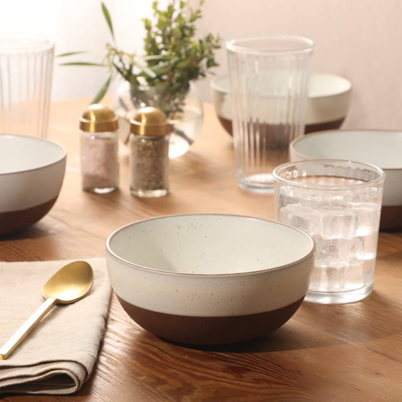 Gibson Elite William Crest 4 Piece Cereal Bowl Set, 6.25" Round Stoneware Reactive Glaze Finish, Soup, Dessert & Snack Bowls