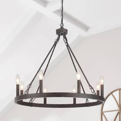 8-Light Candlestick Wagon Wheel Chandelier Linear Chandelier Lighting for Kitchen Island