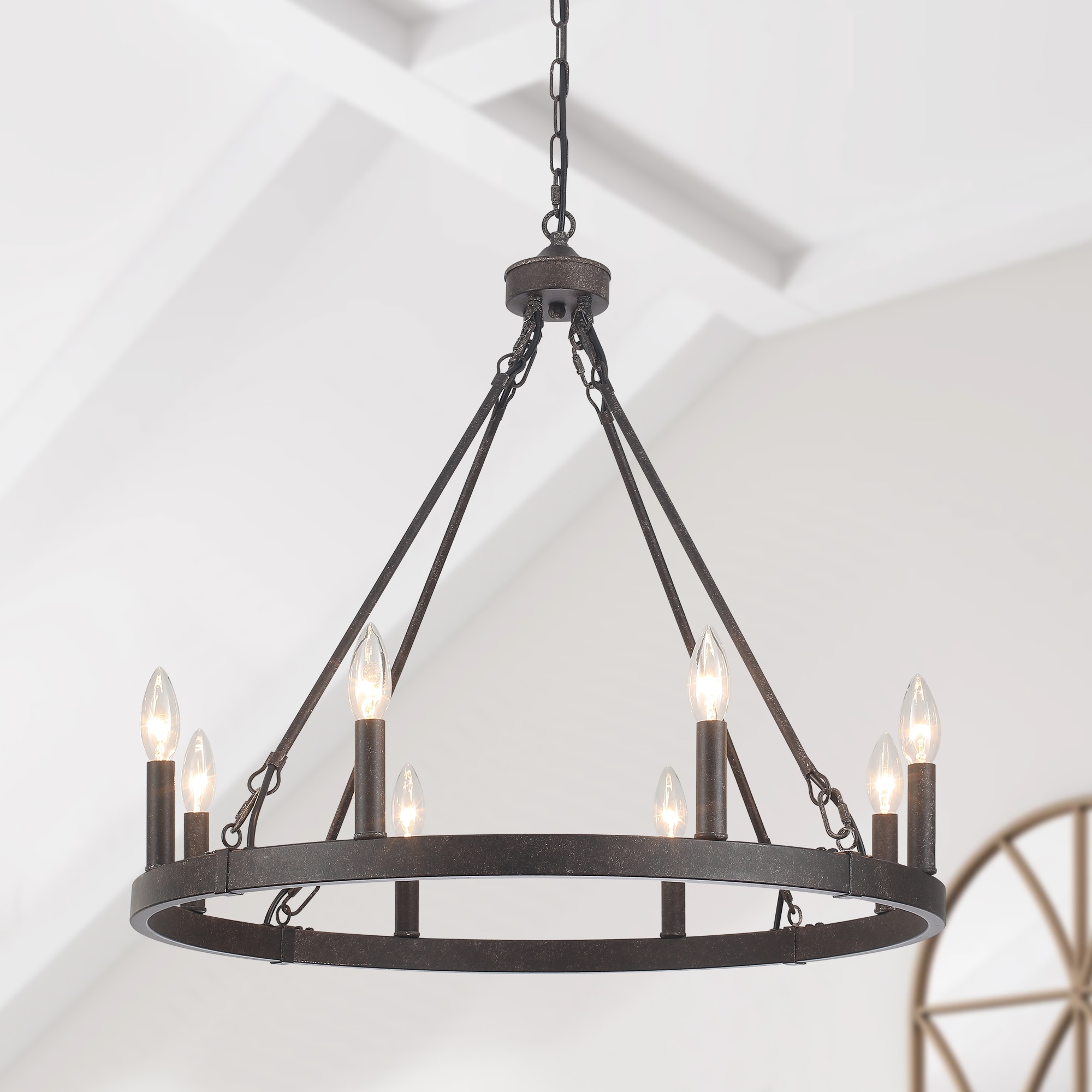8-Light Candlestick Wagon Wheel Chandelier Linear Chandelier Lighting for Kitchen Island