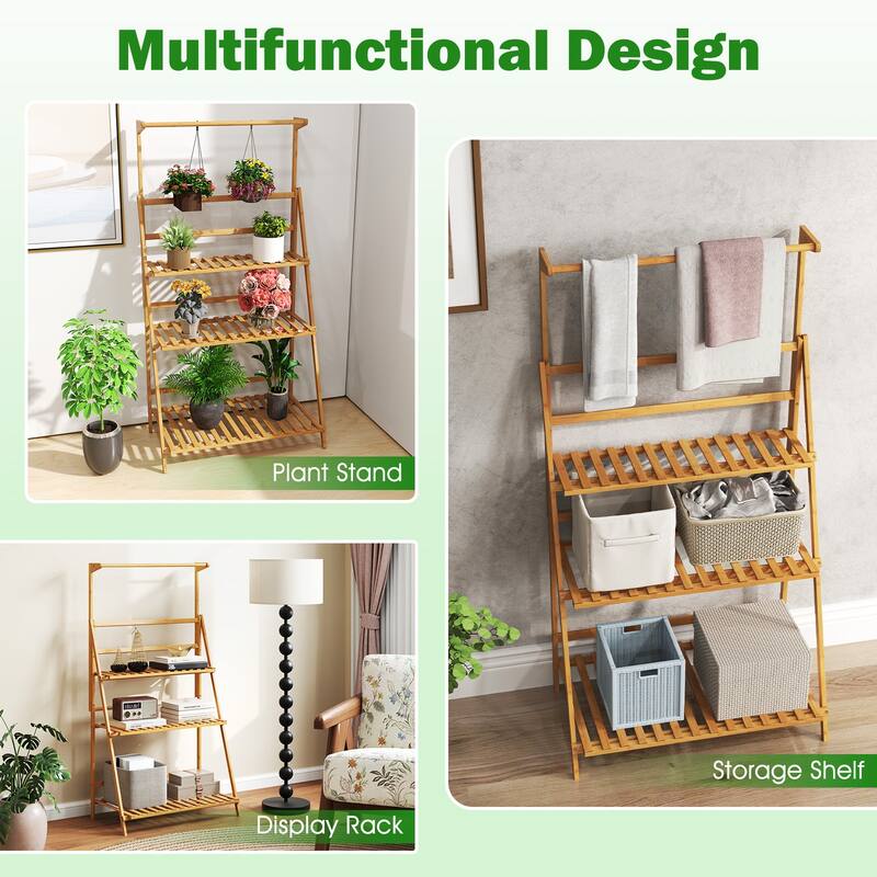 Gymax 3 Tier Hanging Plant Stand w/ Height Adjustable Hanger Rod