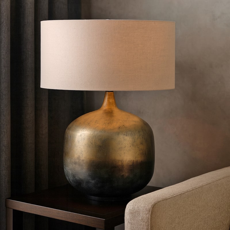 Modern Metal Base Table Lamp with Linen Shade - 28" Multi